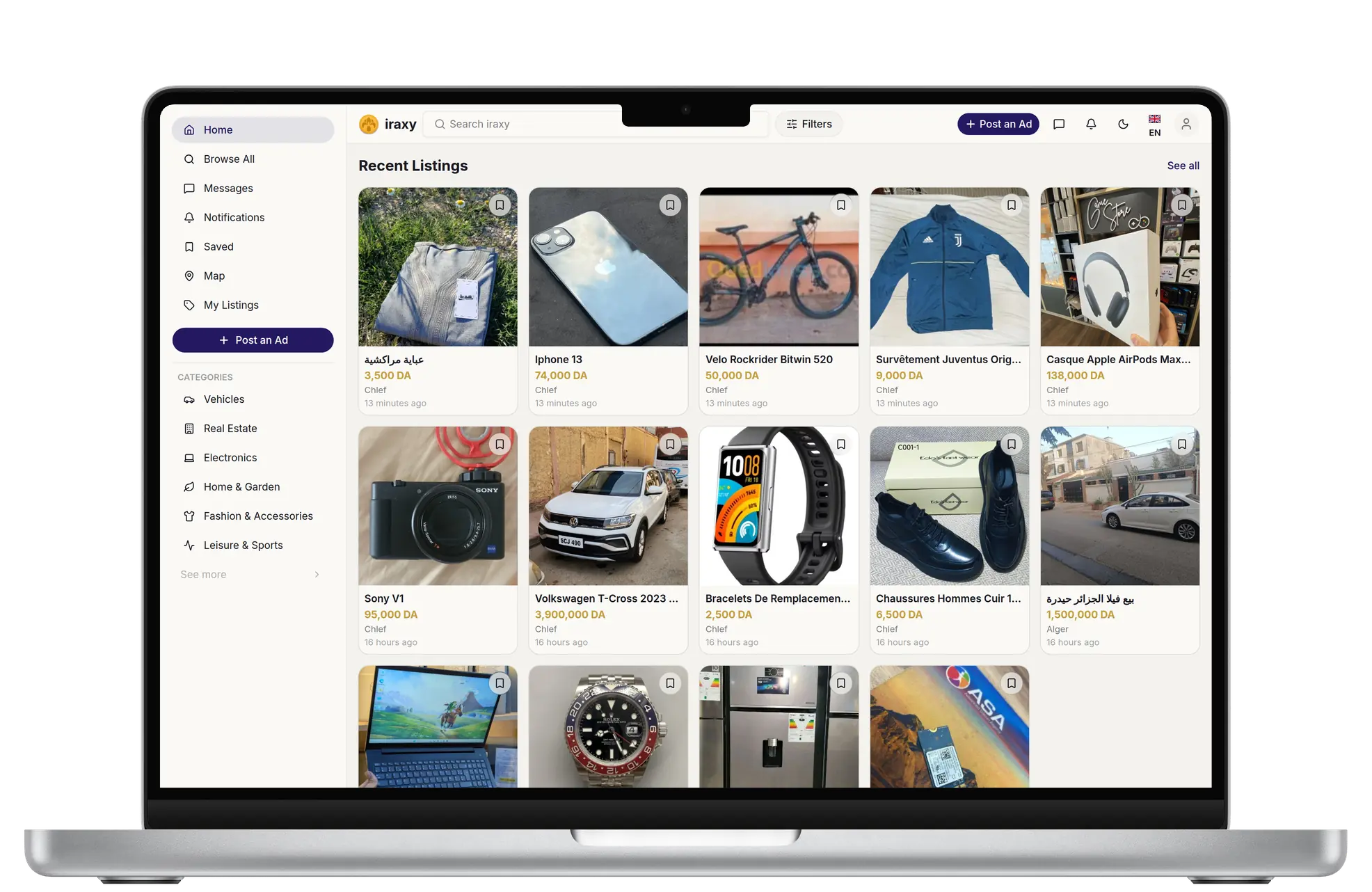 Iraxy app showing verified listings